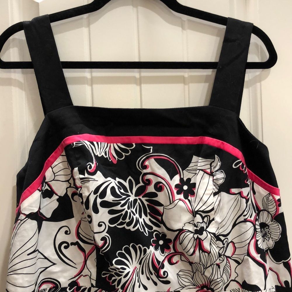 Lane Bryant Floral Smocked Dress Convertible Straps Black Pink EUC